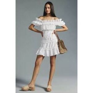 LOVE THE LABEL X Anthropologie Off-The-Shoulder Tiered Mini Dress White sz small